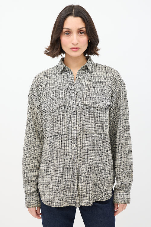 Toteme Black & White Cotton & Linen Tweed Shirt