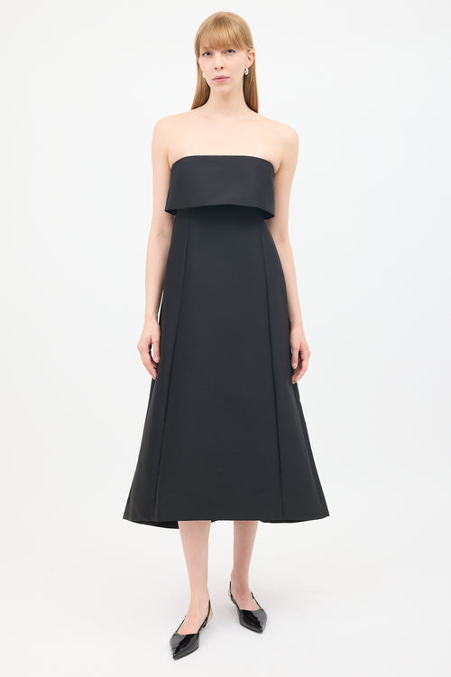 Toteme Black Wool & Cotton Strapless A-Line Dress