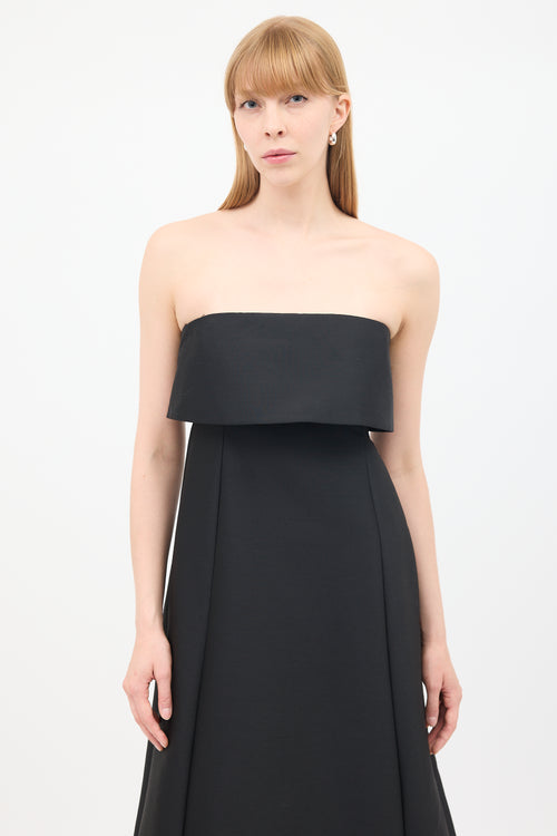 Toteme Black Wool & Cotton Strapless A-Line Dress