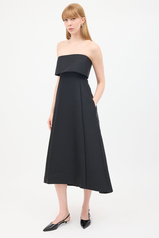 Toteme Black Wool & Cotton Strapless A-Line Dress