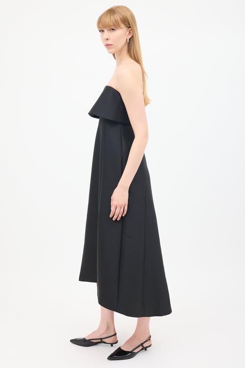 Toteme Black Wool & Cotton Strapless A-Line Dress