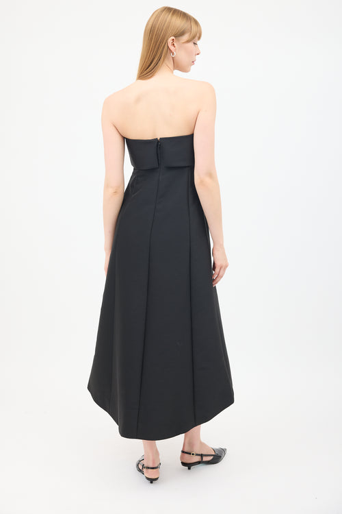 Toteme Black Wool & Cotton Strapless A-Line Dress