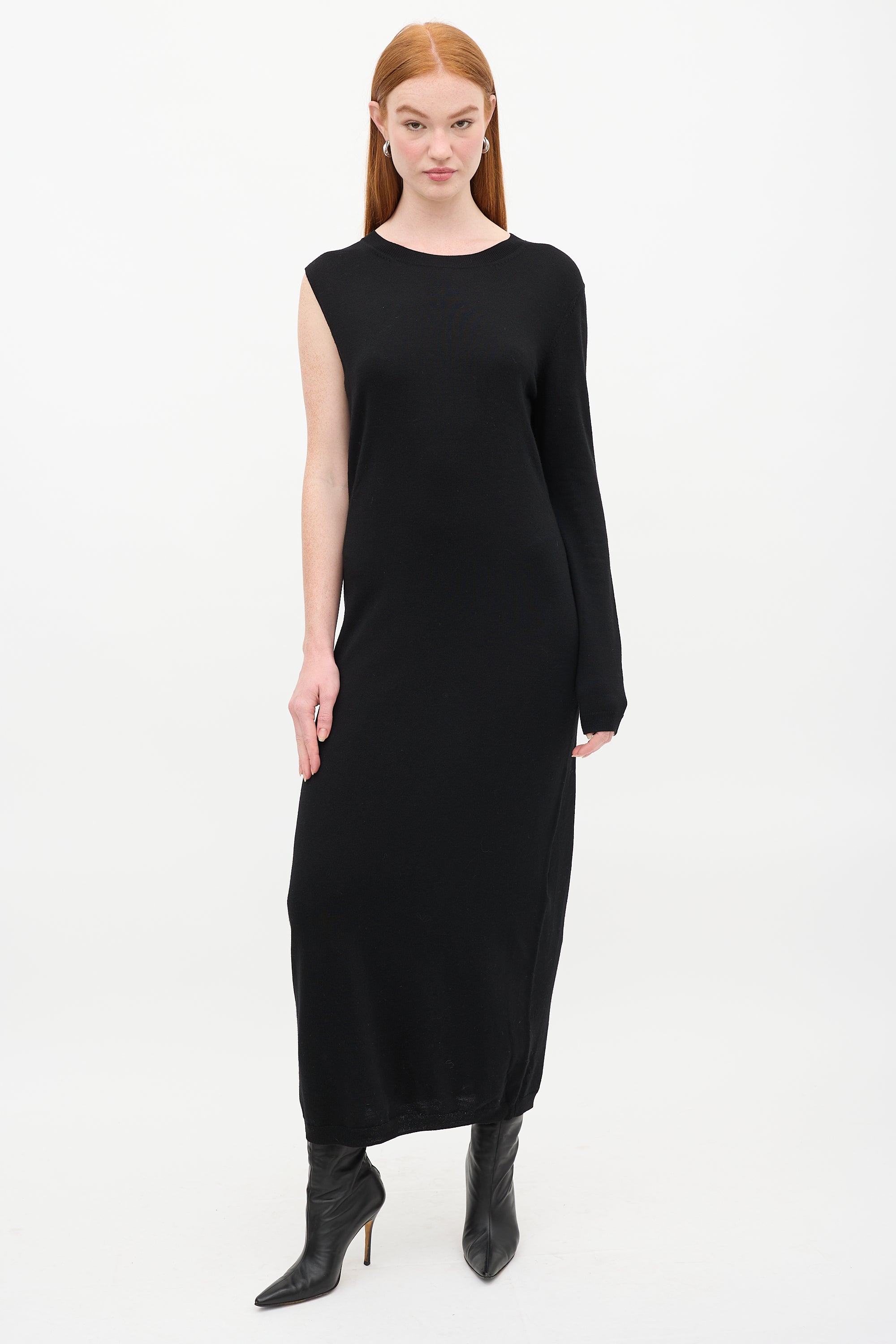Toteme // Black Wool Knitted Merino Asymmetric Wrap Dress VSP Consignment Toteme // Black Wool Knitted Merino Asymmetric Wrap Dress VSP Consignment