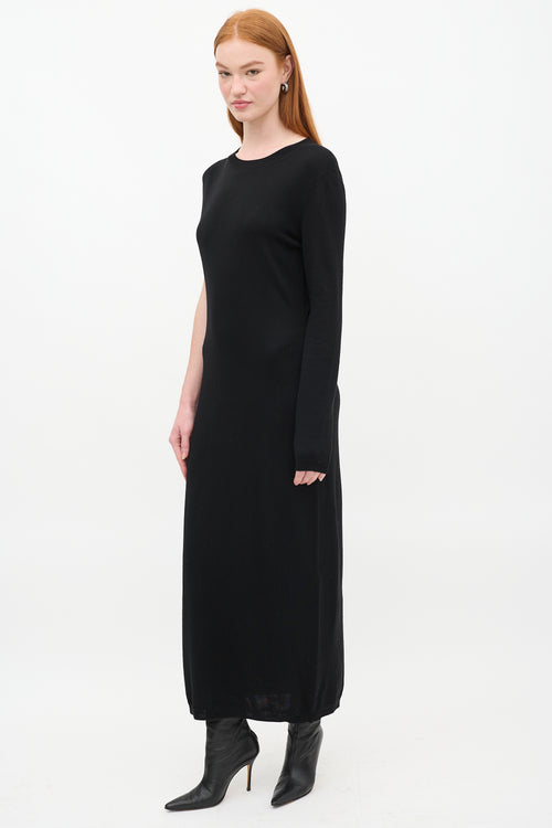 Toteme Black Wool Knitted Merino Asymmetric Wrap  Dress