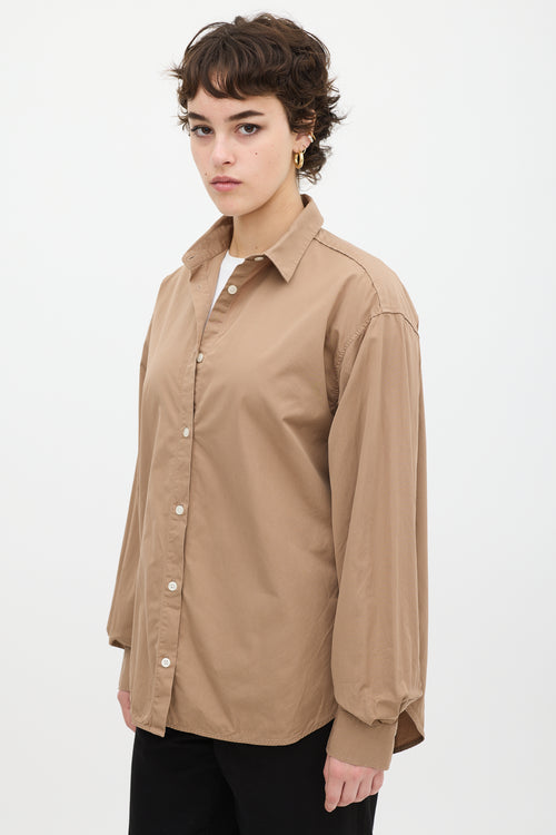 Toteme Brown Cotton Curved Hem Shirt