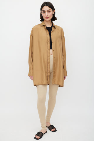 Totême Brown Silk Embroidered Oversized Shirt