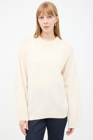 Toteme Cream Wool & Cashmere Monogram Embroidery Sweater