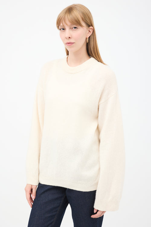 Toteme Cream Wool & Cashmere Monogram Embroidery Sweater