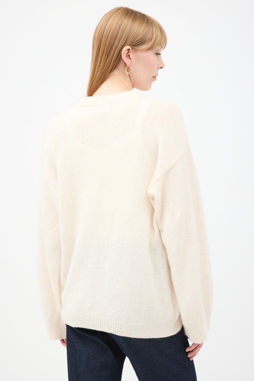 Toteme Cream Wool & Cashmere Monogram Embroidery Sweater