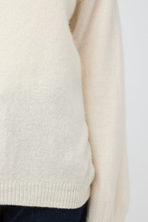 Toteme Cream Wool & Cashmere Monogram Embroidery Sweater