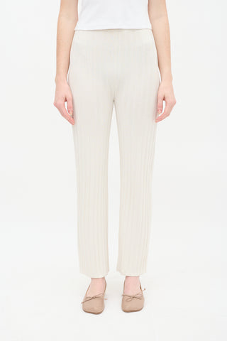 Toteme Cream Ribbed Knit Straight Leg Lounge Pant