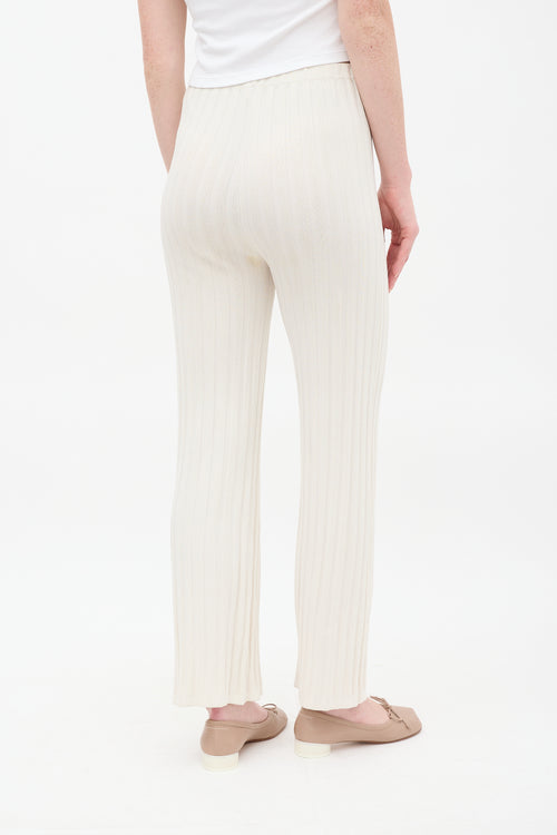 Toteme Cream Ribbed Knit Straight Leg Lounge Pant