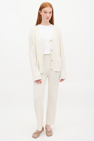 Toteme Cream Vinci Ribbed Knit Cardigan
