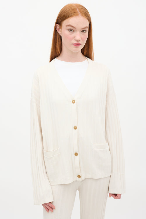 Toteme Cream Vinci Ribbed Knit Cardigan