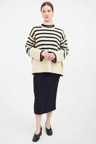 Cream & Black Stripe Turtleneck Sweater