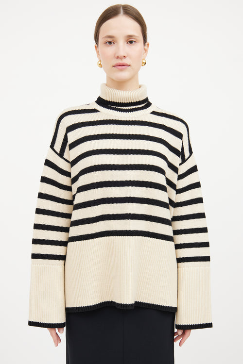 Cream & Black Stripe Turtleneck Sweater