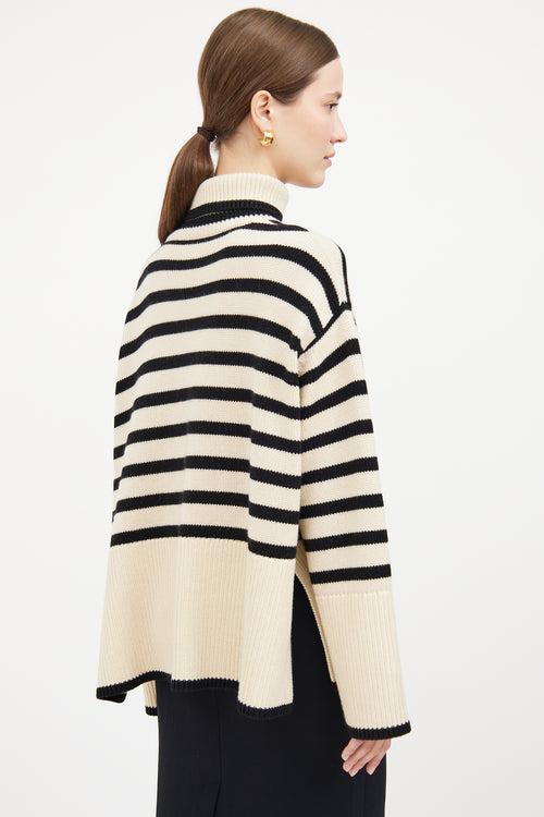 Cream & Black Stripe Turtleneck Sweater