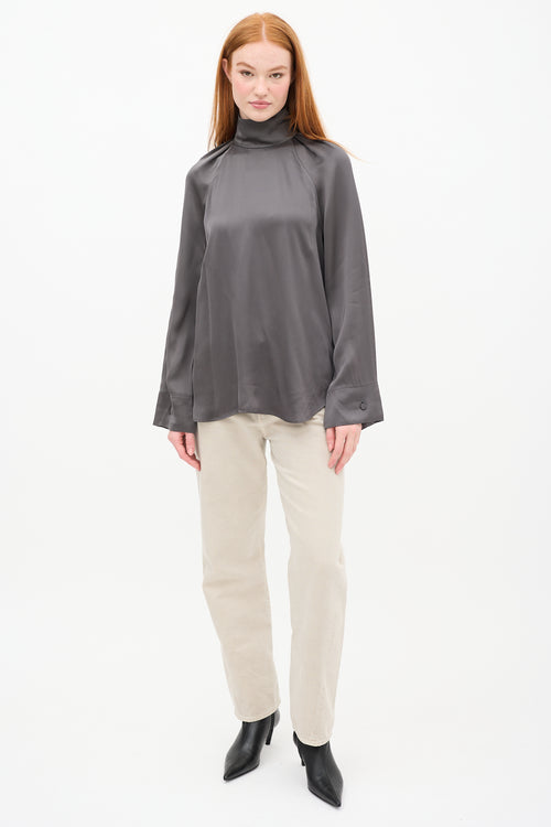 Toteme Dark Grey High Neck Satin Top