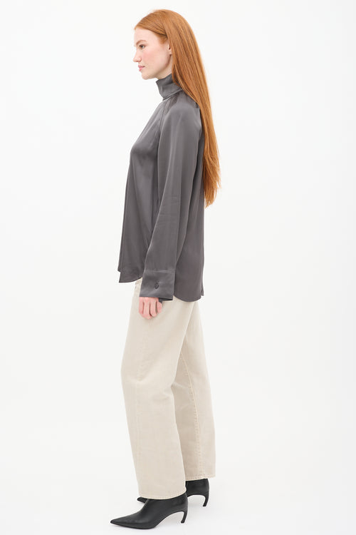 Toteme Dark Grey High Neck Satin Top