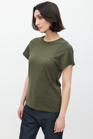 Totême Green Embroidered Logo Curved Seam T-Shirt