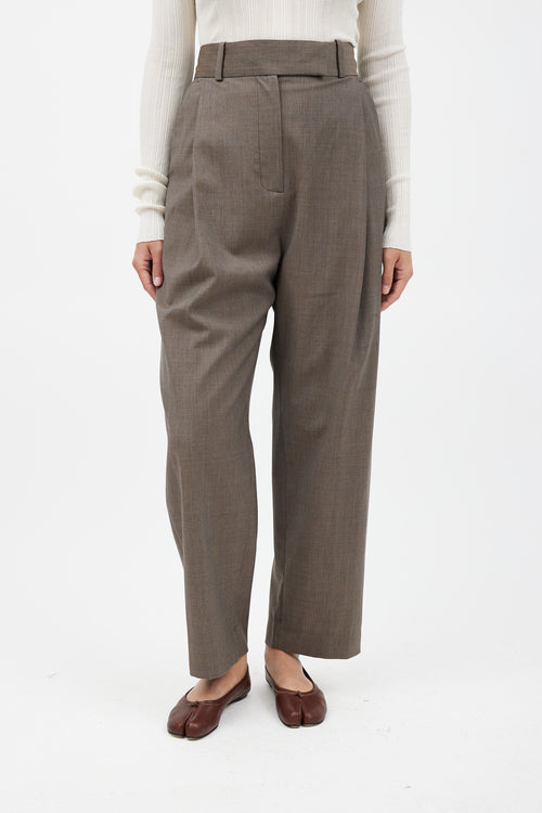 Totême Grey Wool Pleated Wide Leg Trouser