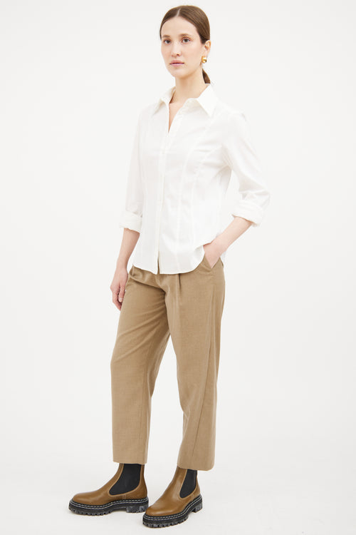 Beige Wool Pleated Trouser Pant