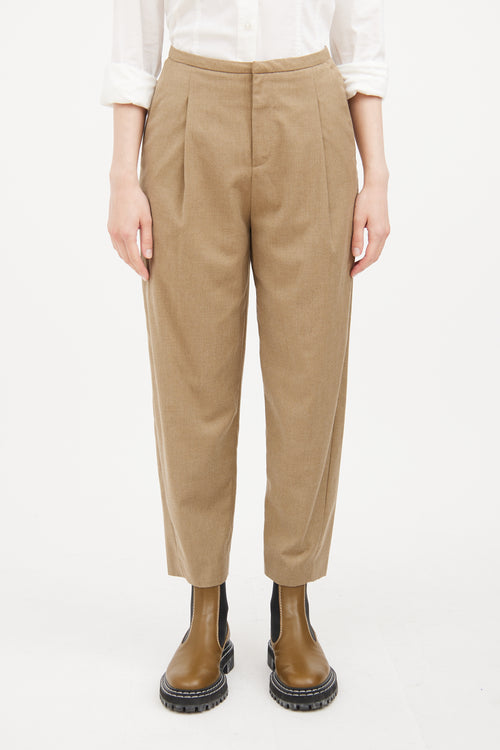 Beige Wool Pleated Trouser Pant