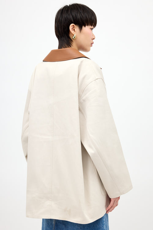 Toteme Leather Collar Cotton Barn Jacket