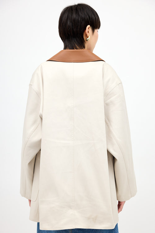 Toteme Leather Collar Cotton Barn Jacket