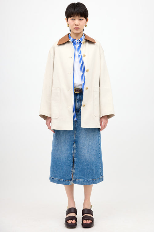 Toteme Leather Collar Cotton Barn Jacket
