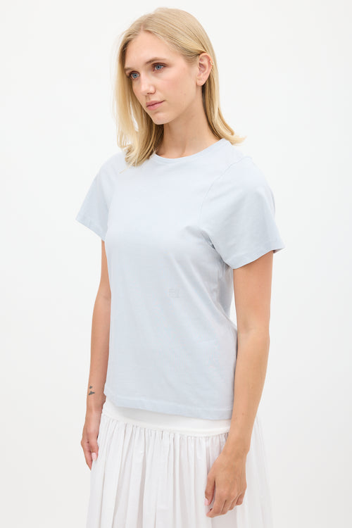 Toteme Light Blue Embroidered Logo Curved Seam T-Shirt