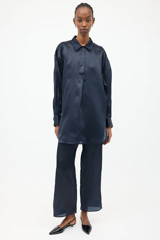 Toteme Navy Silk Organza Drawstring Trouser