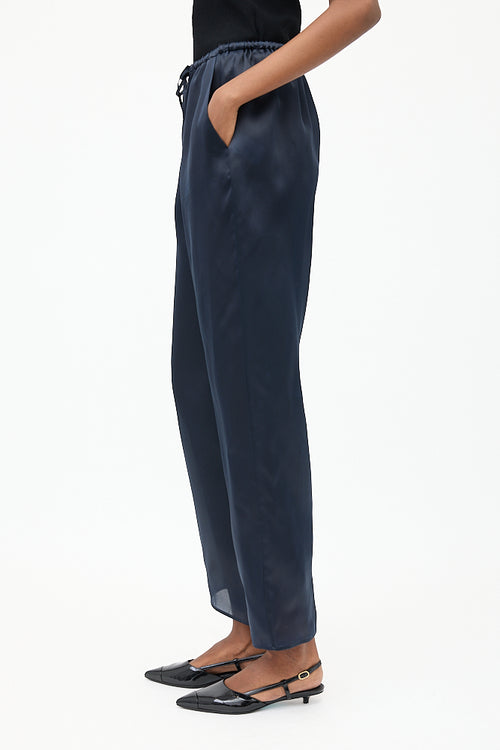 Toteme Navy Silk Organza Drawstring Trouser