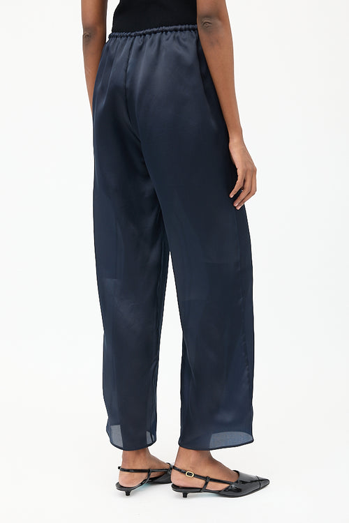 Toteme Navy Silk Organza Drawstring Trouser