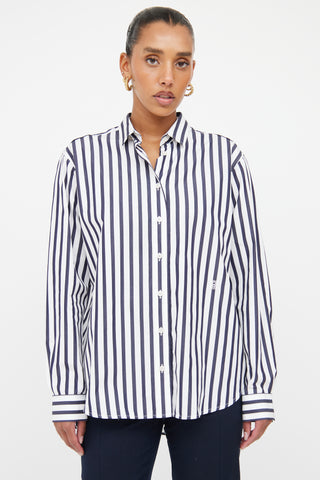 Toteme White & Navy Striped Button Up Shirt