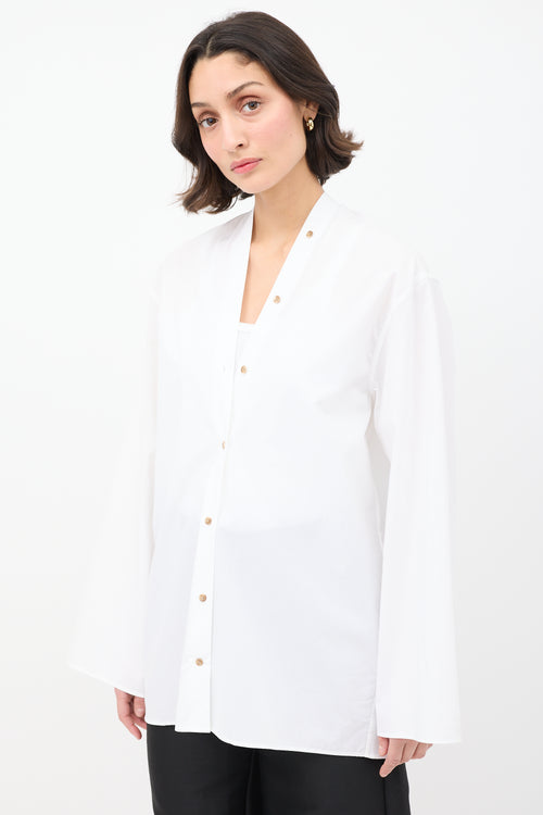 Toteme White Cotton V-Neck Poplin Blouse