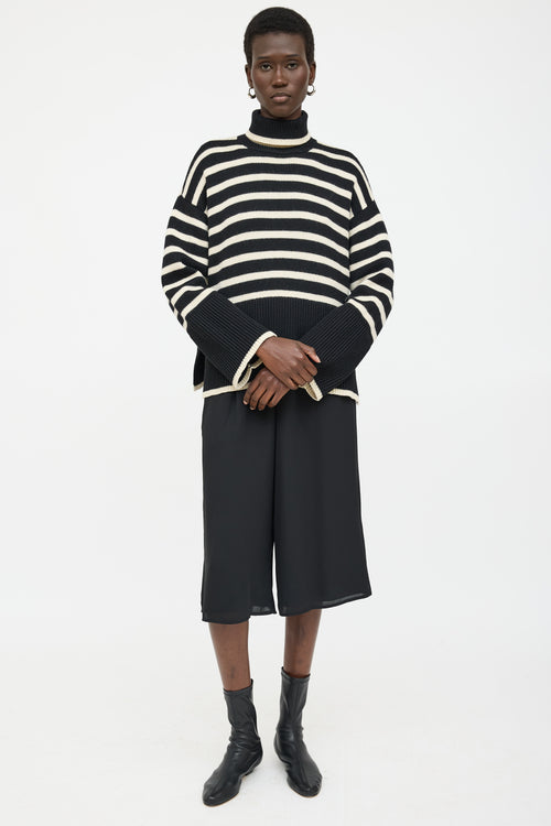 Toteme Black Wool Striped Turtleneck Sweater