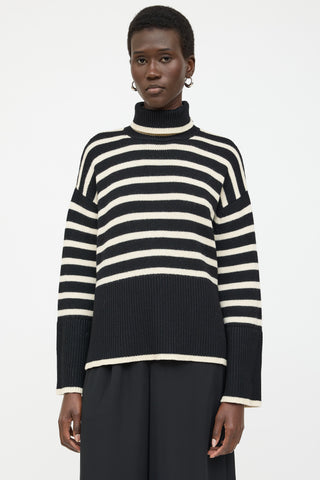Toteme Black Wool Striped Turtleneck Sweater