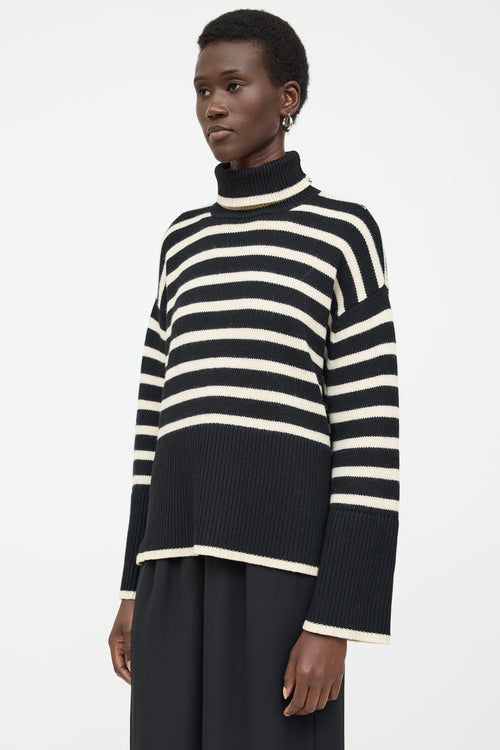 Toteme Black Wool Striped Turtleneck Sweater