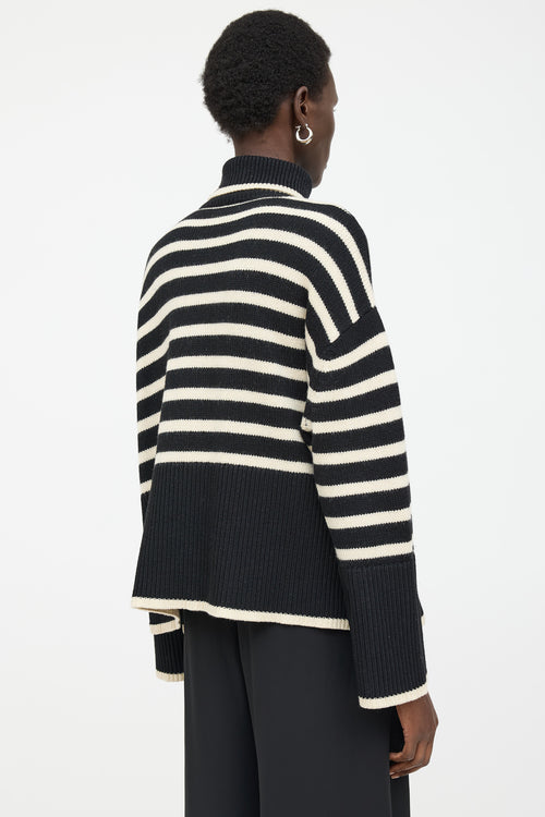 Toteme Black Wool Striped Turtleneck Sweater