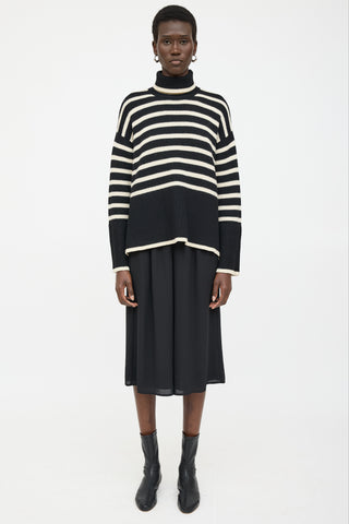 Toteme Black Wool Striped Turtleneck Sweater