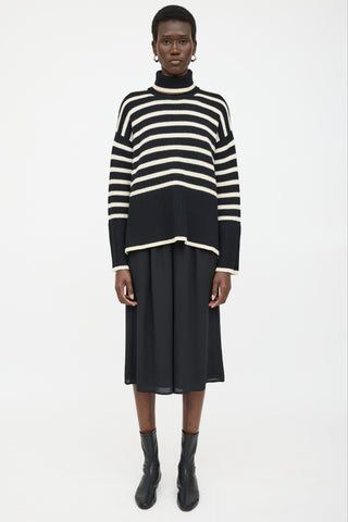 Toteme Black Wool Striped Turtleneck Sweater