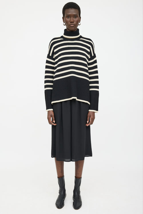 Toteme Black Wool Striped Turtleneck Sweater