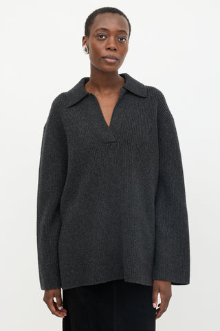 Toteme Wool Ribbed Polo Sweater