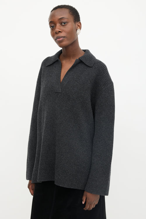 Toteme Wool Ribbed Polo Sweater