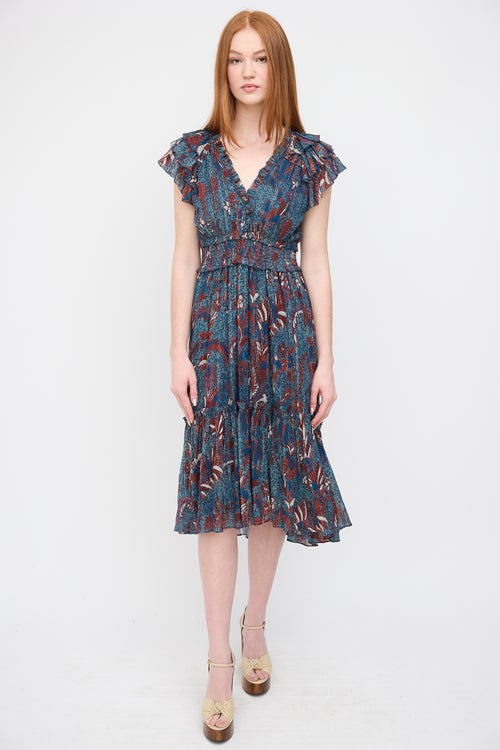 Ulla Johnson Blue & Red Floral Cicely Dress