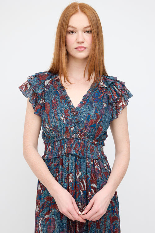 Ulla Johnson Blue & Red Floral Cicely Dress