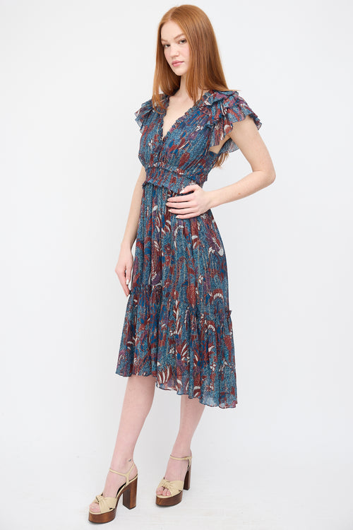 Ulla Johnson Blue & Red Floral Cicely Dress