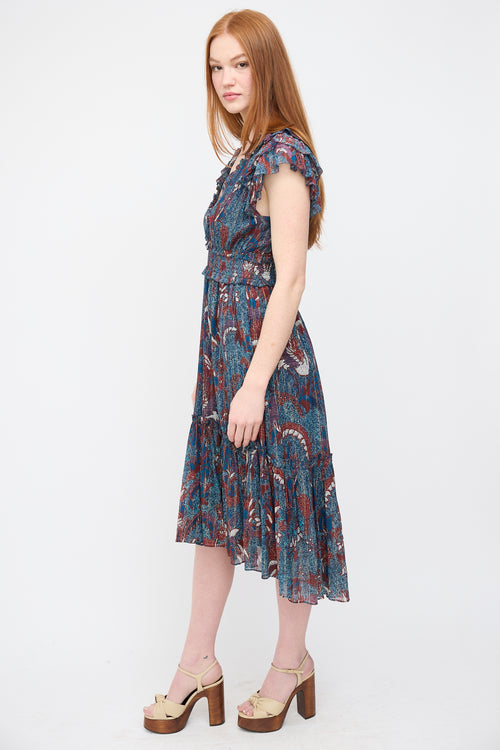 Ulla Johnson Blue & Red Floral Cicely Dress