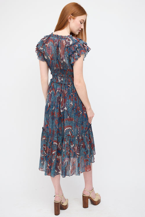 Ulla Johnson Blue & Red Floral Cicely Dress
